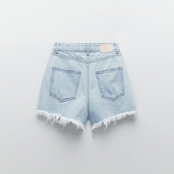 NWT Zara blue wash ripped high waist denim jean shorts - Picture 5 of 9